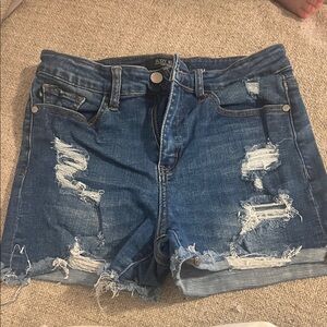 Judy Blue Medium Blue Distressed Denim Shorts